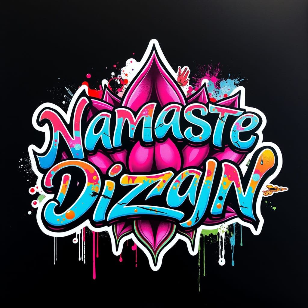 Colorful Namaste Graffiti with Lotus Flower