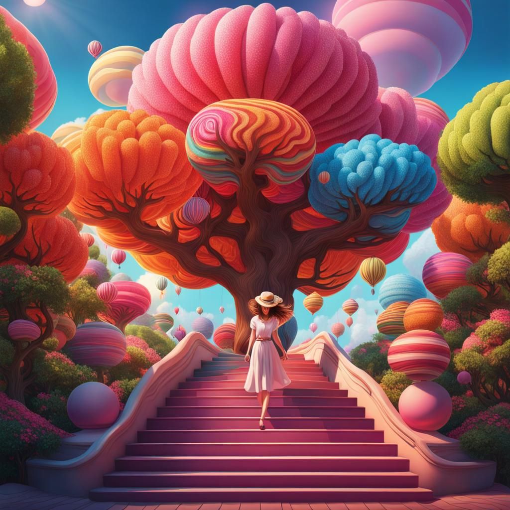 Woman Ascending from Magic Tree in Candy Art