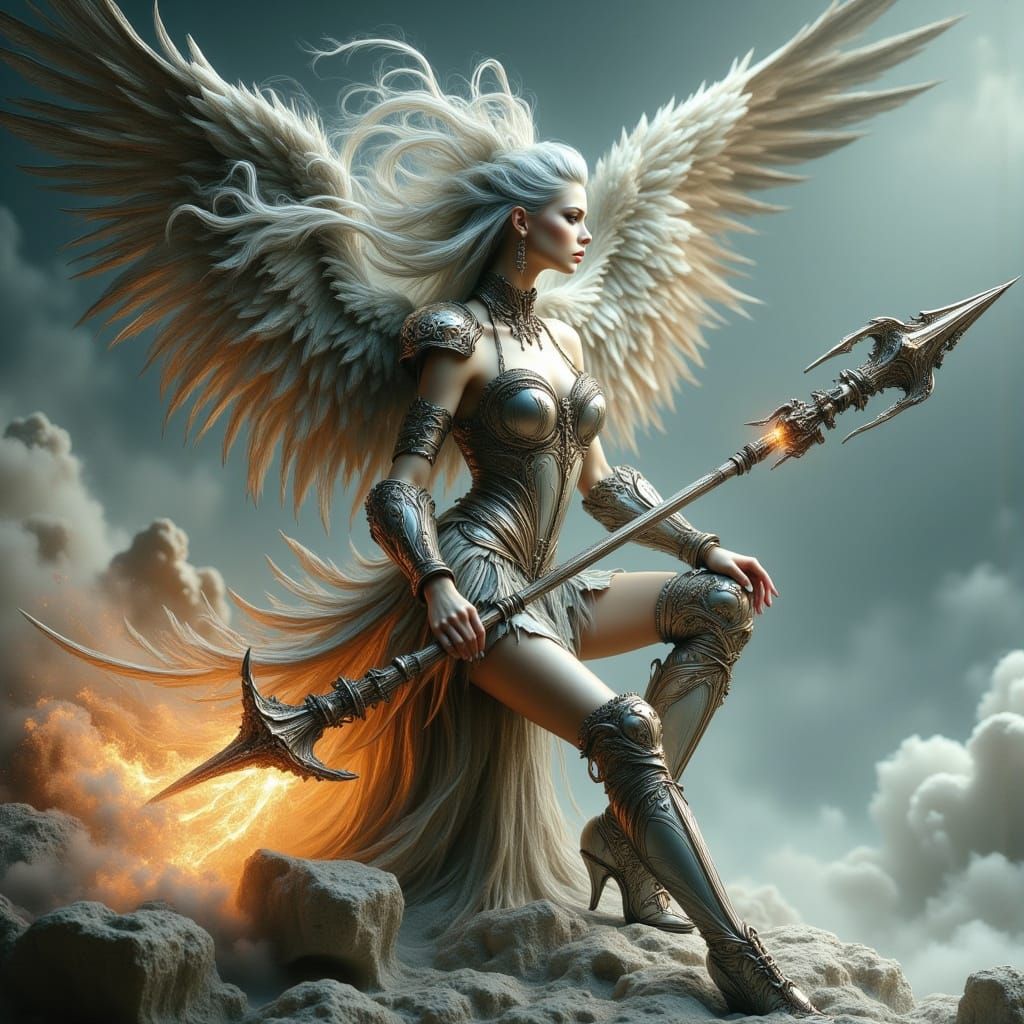 Polish Valkyrie Steampunk Warrior Poses with Mechanical Falc...