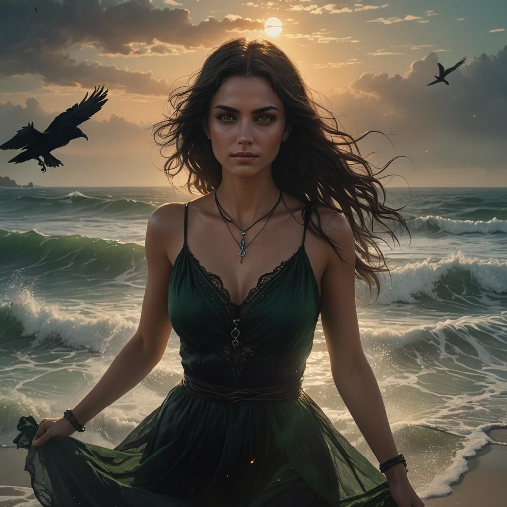 Fantasy Woman in Black Dress, Luis Royo Style