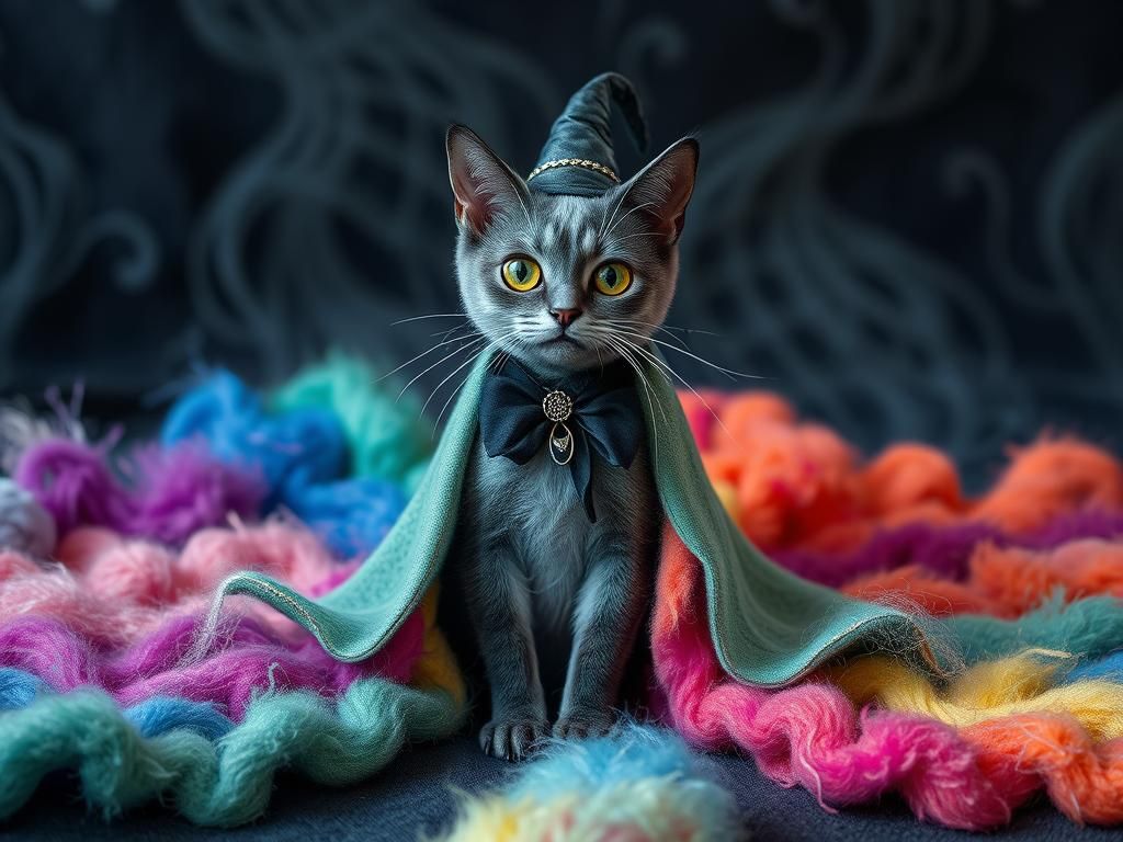 Ethereal Ghost Witch Cat Character in Surreal Style
