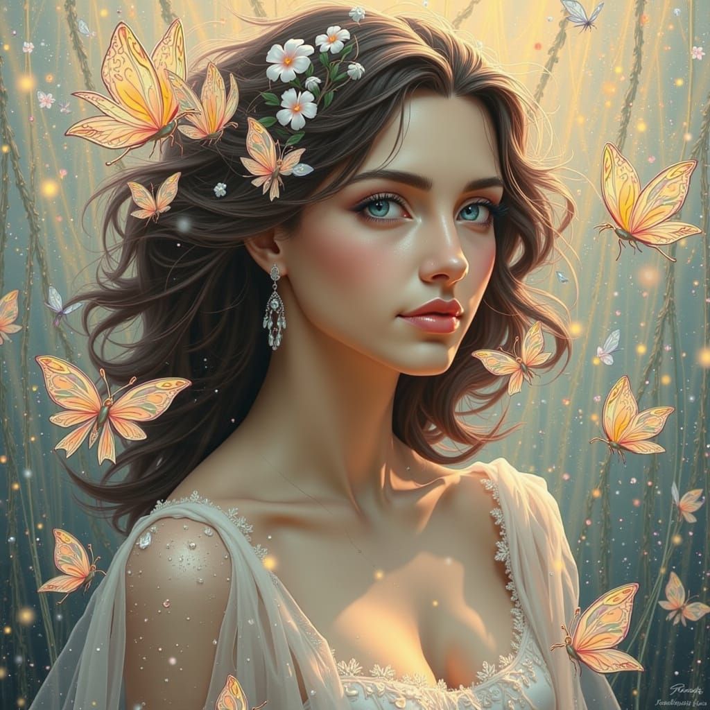 Woman with Butterflies: An Impressionist Oil Painting