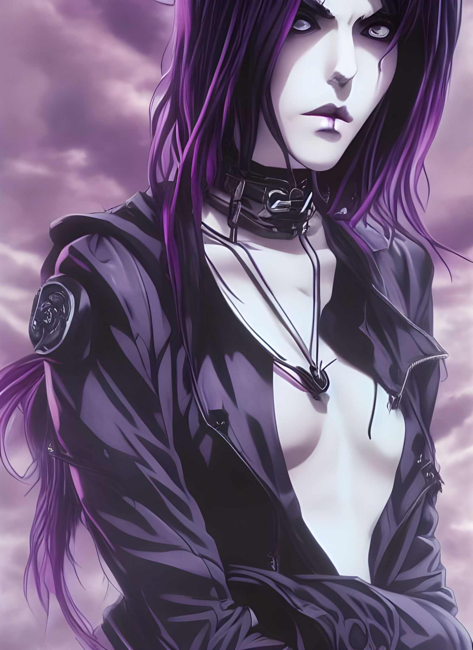 Anime Goth Girl Portrait with Violet Eyes