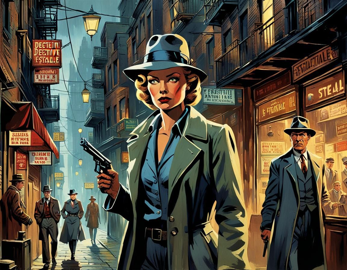 Noir Detective Confronts Femme Fatale in Pulp Art