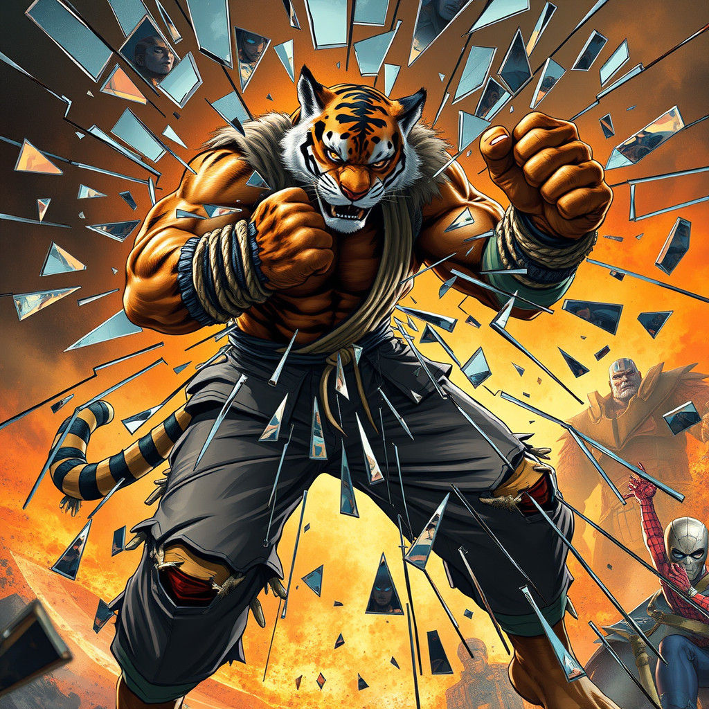 Tekken Tiger Smashes Glass with Marvel Reflections