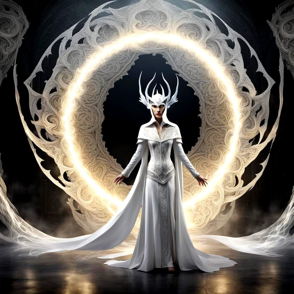 Wizard with White Dragon Mask in Abstract Art