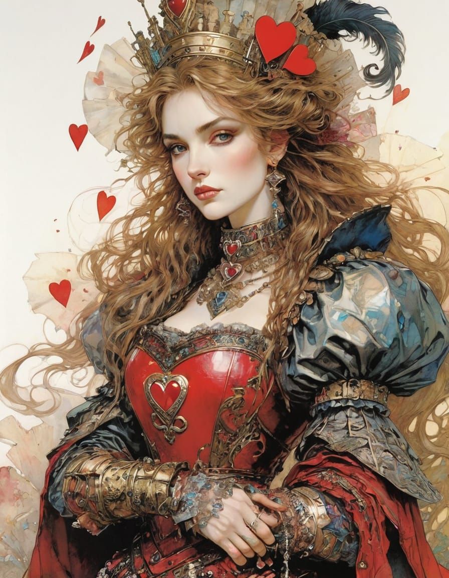 Armoured Queen of Hearts in Detailed Colourful Style