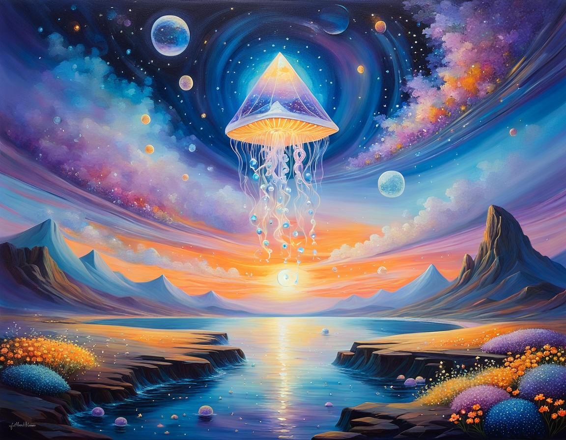 Surreal Dreamscape with Magical Portal as Impasto Painting