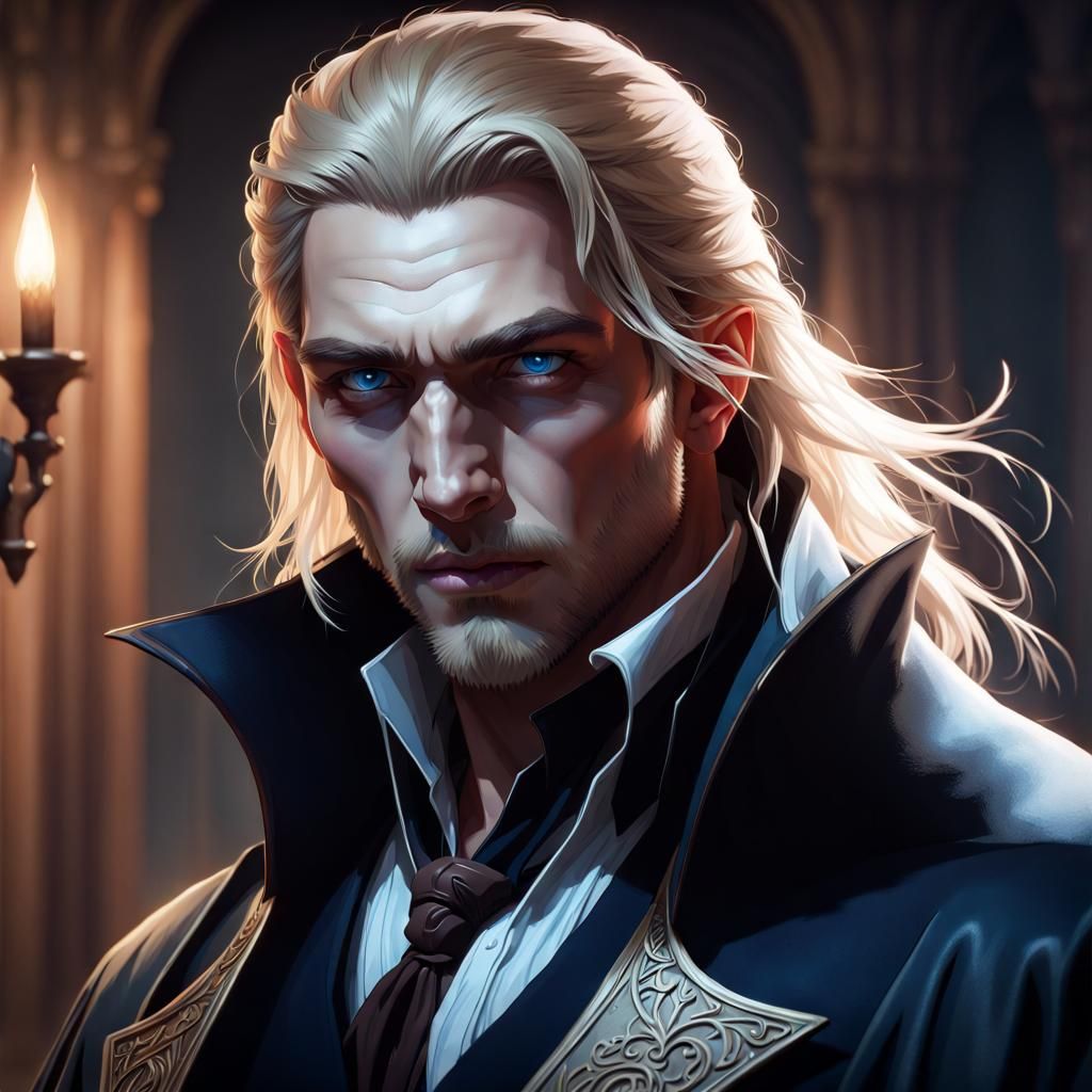 Handsome Vampire Hunter Portrait in Hyperdetailed Fantasy Ar...