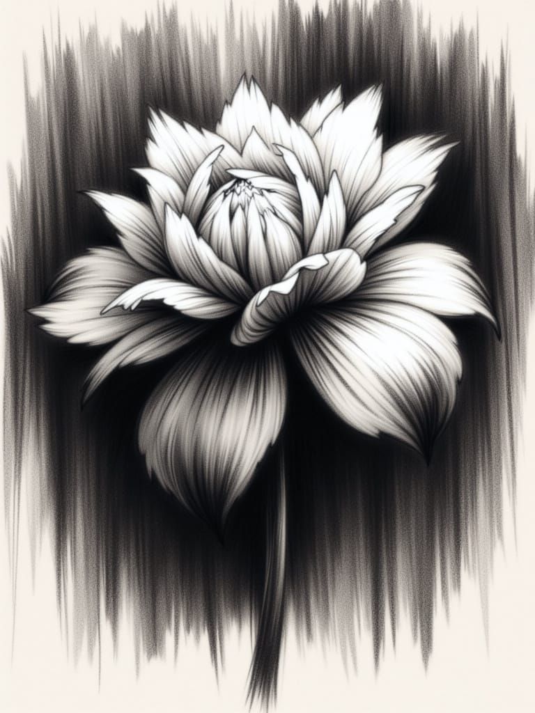 Wilting Peony Ink Smoke Charcoal Sketch