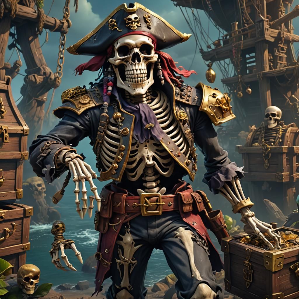 pirate skeleton with treasure chest