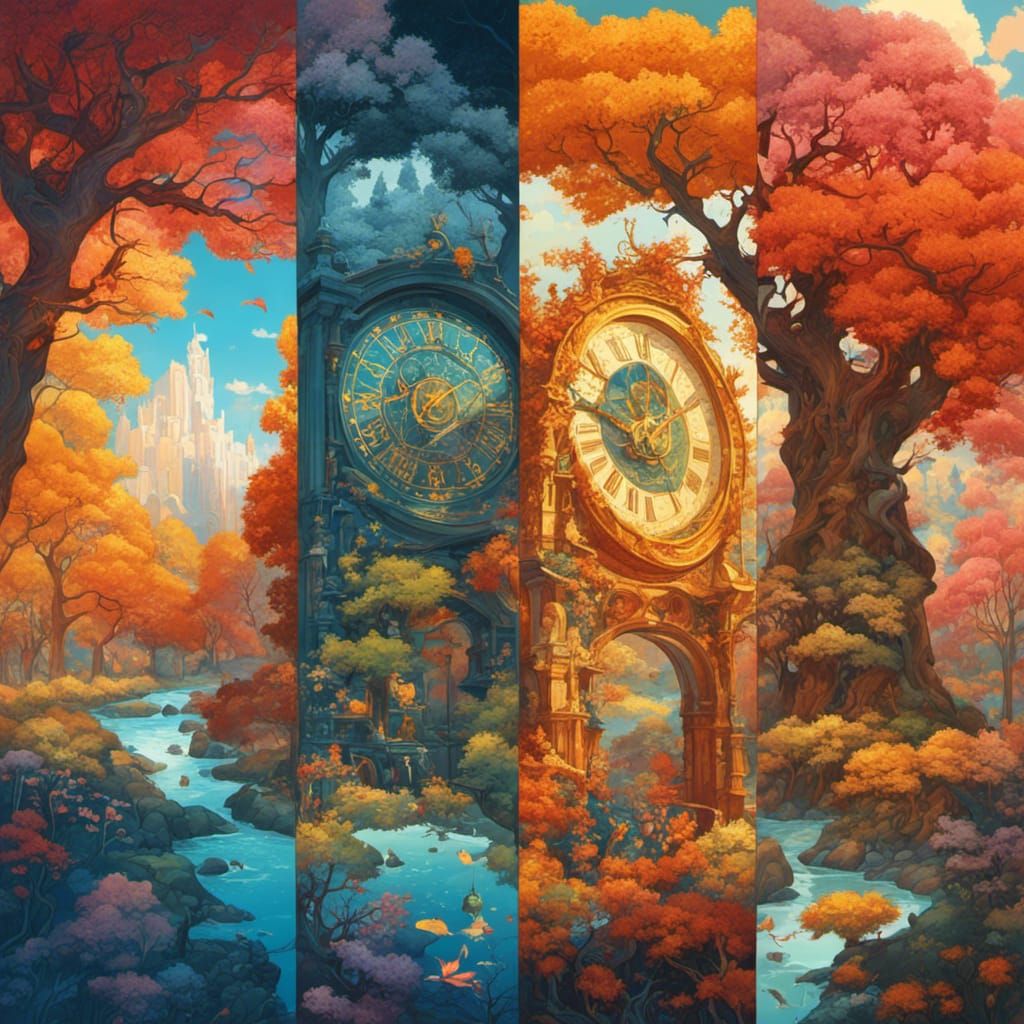 Four Seasons Astronomical Clock: Digital Art Masterpiece