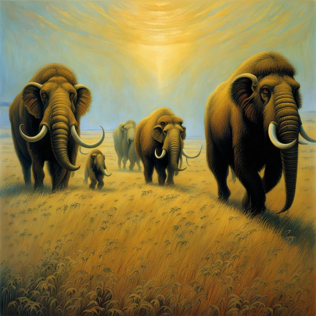 Mammoths and Sabertooth Tigers in Beksiński Style
