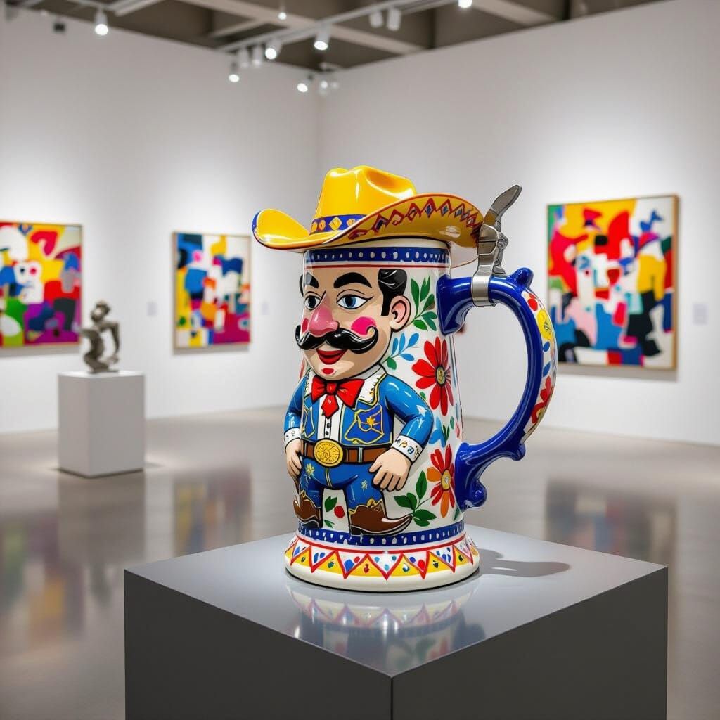Cowboy Stein Pop Art Display in Modern Gallery