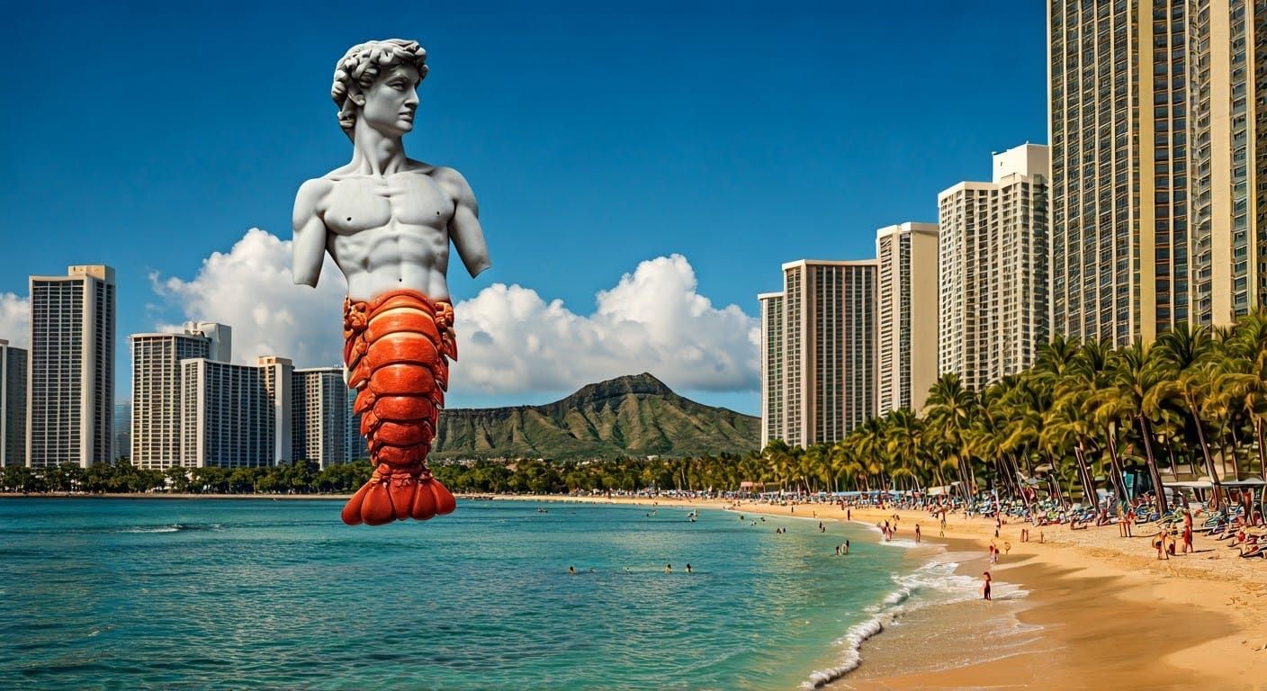 APPEARANCE OF A DAVID/LOBSTER HYBID ON THE BEACHES OF WAIKIKI