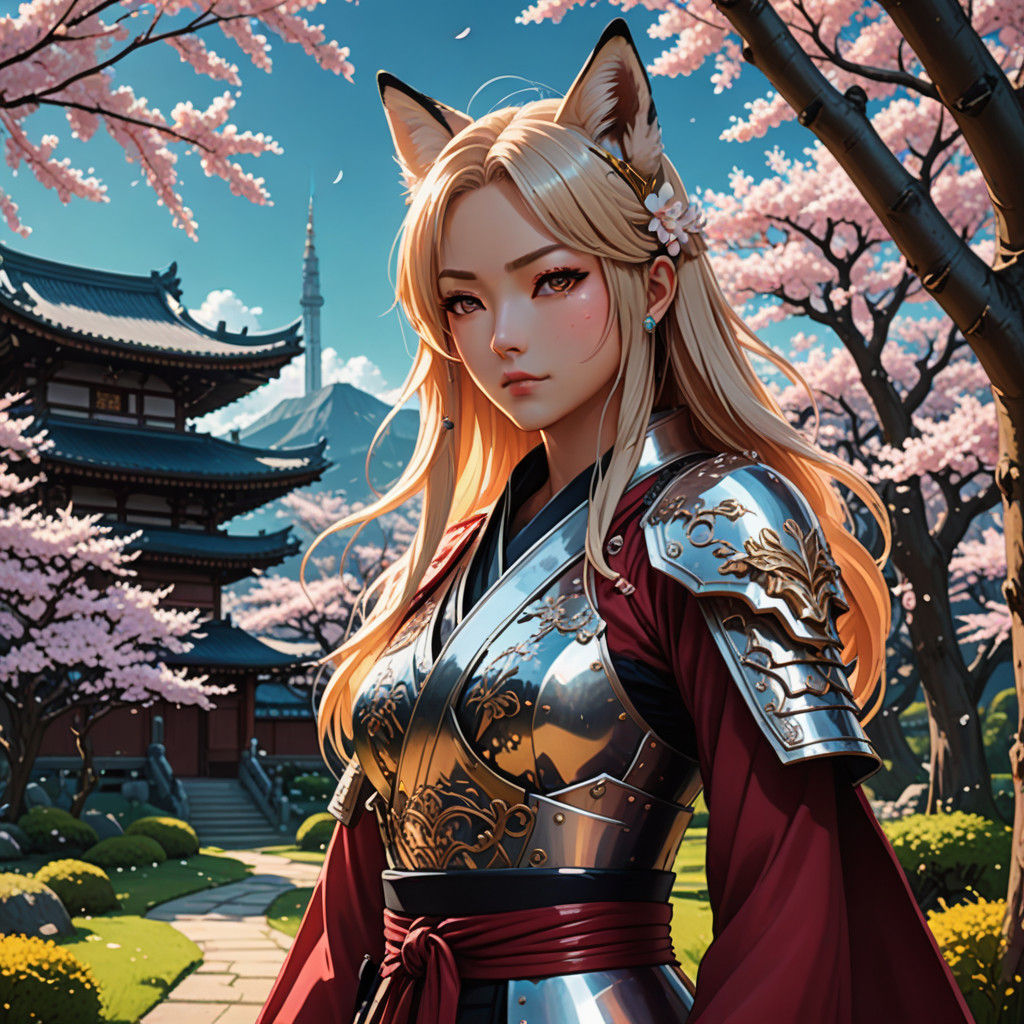 Cel-Shaded Anime Warrior in Serene Japanese Garden