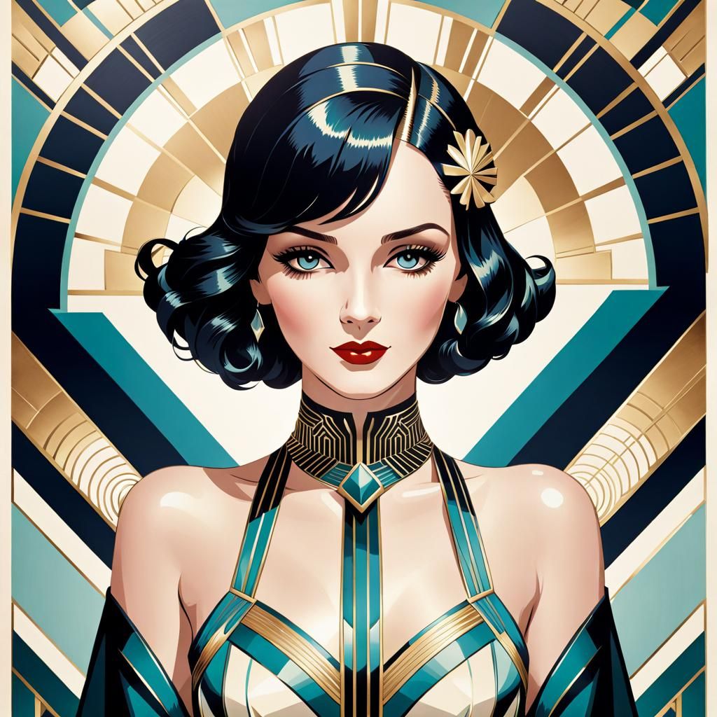 Art Deco Woman Portrait in Fashion Magazine Style