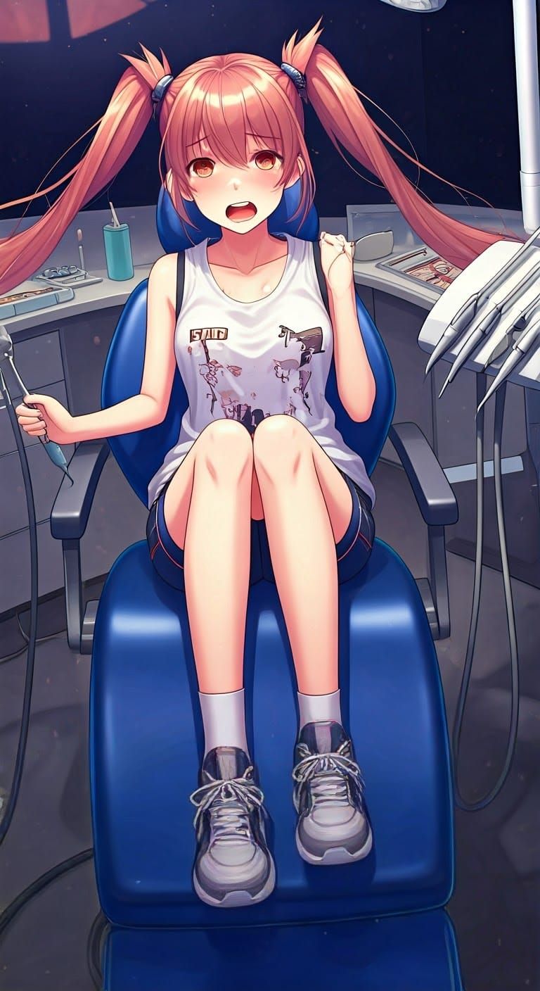 Dynamic Anime Art: Young Woman in Dentist Chair