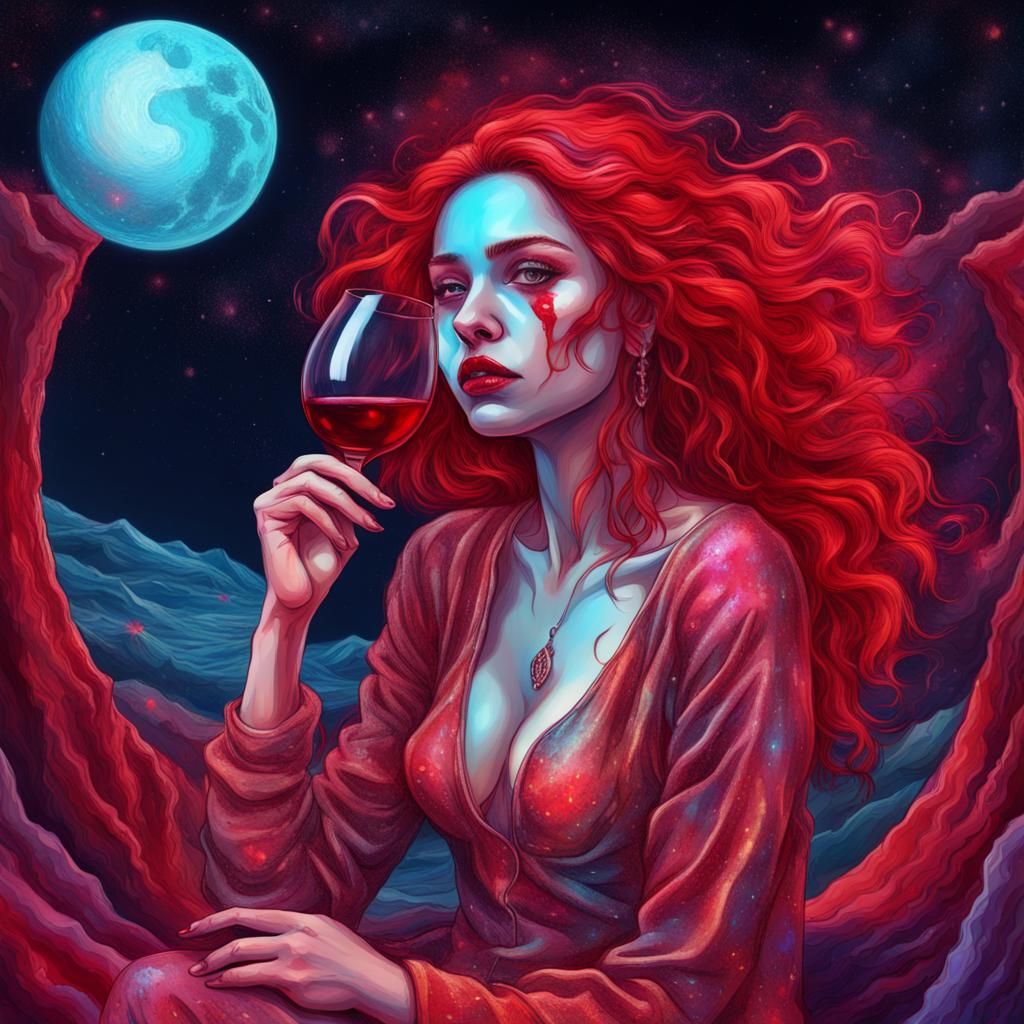 Woman Crying on Moon in Astral Cosmic Style