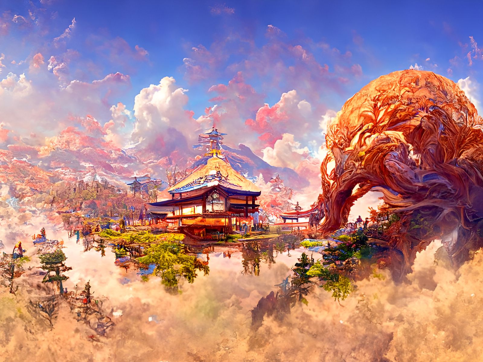 Kinkaku-ji Temple in Surreal Digital Illustration