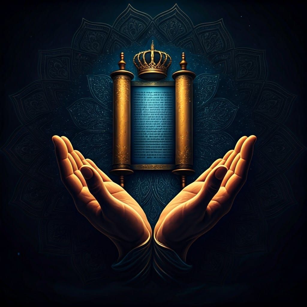 Majestic Blue Mandalas with Golden Prayer Hands and Torah Sc...