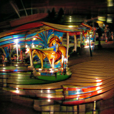 Illuminated Carousel at Night in a Dark Park