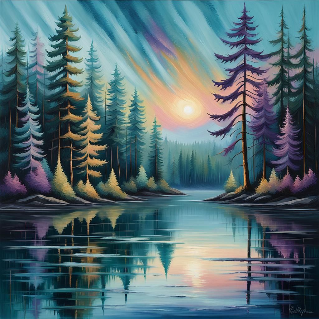 Ethereal Landscape with Nebula in Impressionist Style