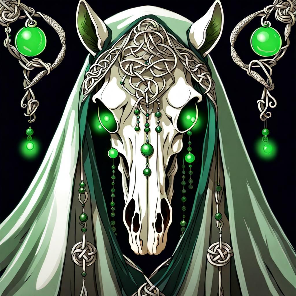 Anime Mari Lwyd with Celtic Knots and Veil