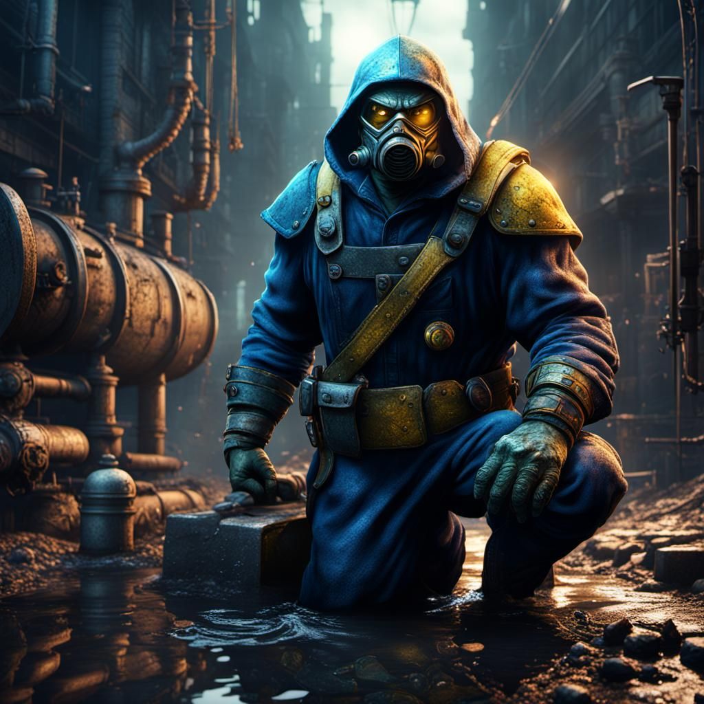 Fantastical Sewer Worker Superhero in Detailed Matte Paintin...