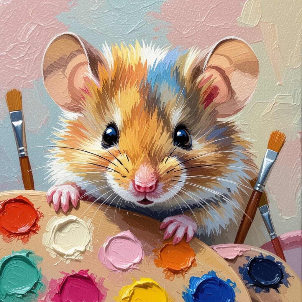 Pastel Mouse in Garden: A Whimsical Painting