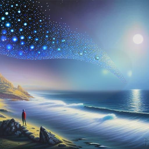 Ethereal Sparkling Blue Bubbles Over the Sea