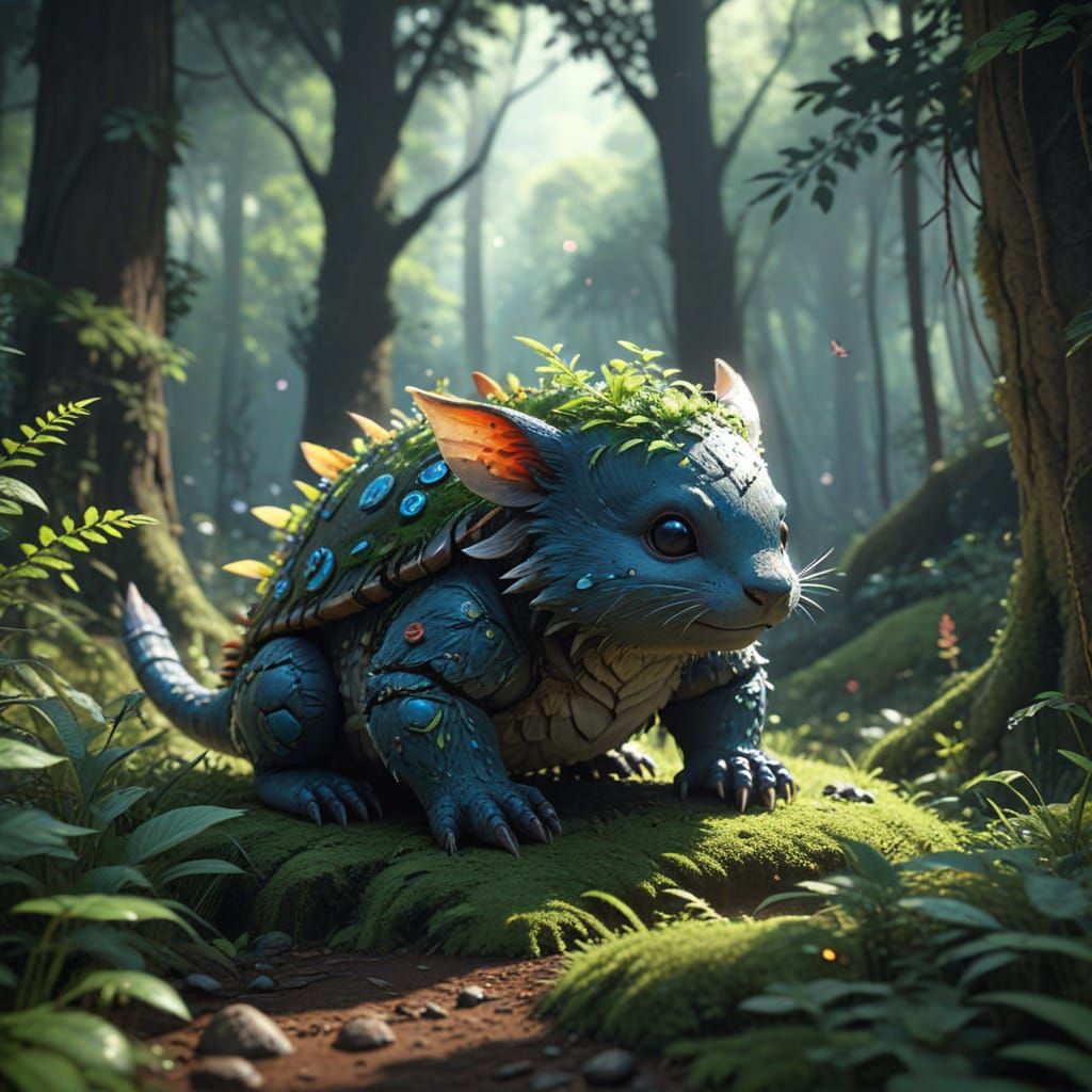 Majestic Tiny Beings Amidst a Verdant Forest