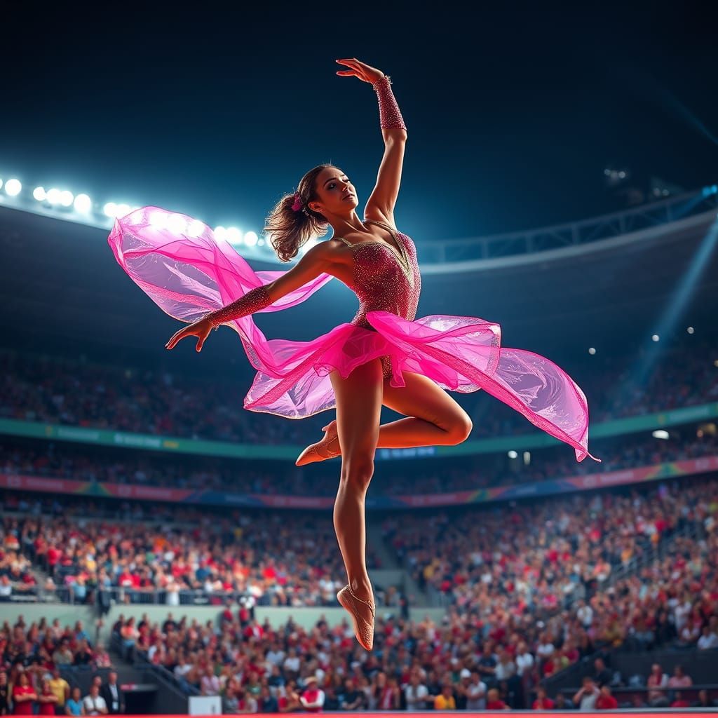 Elegant Gymnast Performing Routine in Hyperrealistic Style