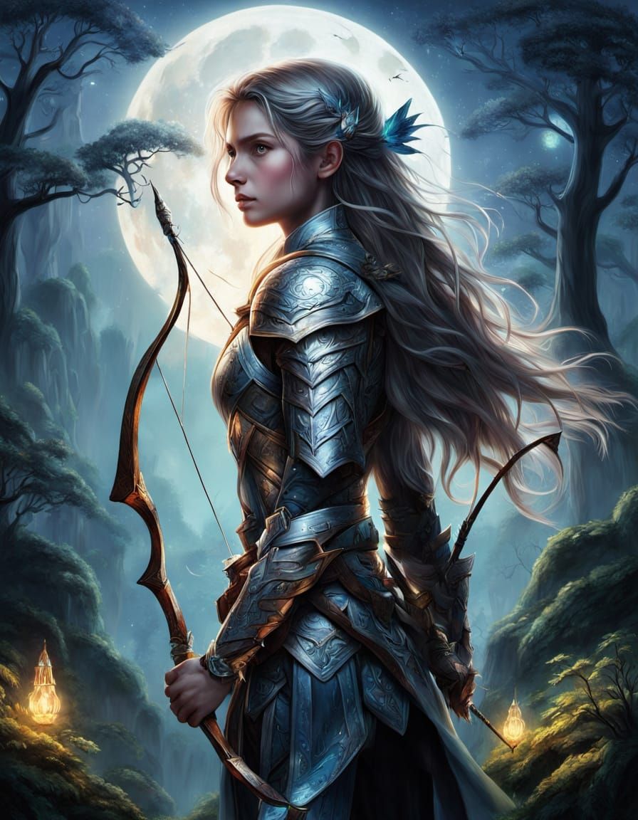 Archer with Glowing Arrows in Oil Painting Style