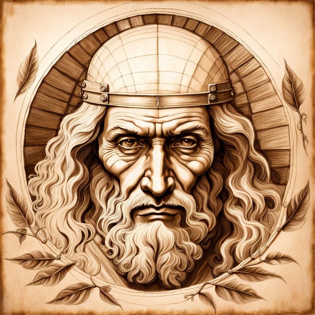 Sepia Pencil Sketch of Leonardo Da Vinci Portrait