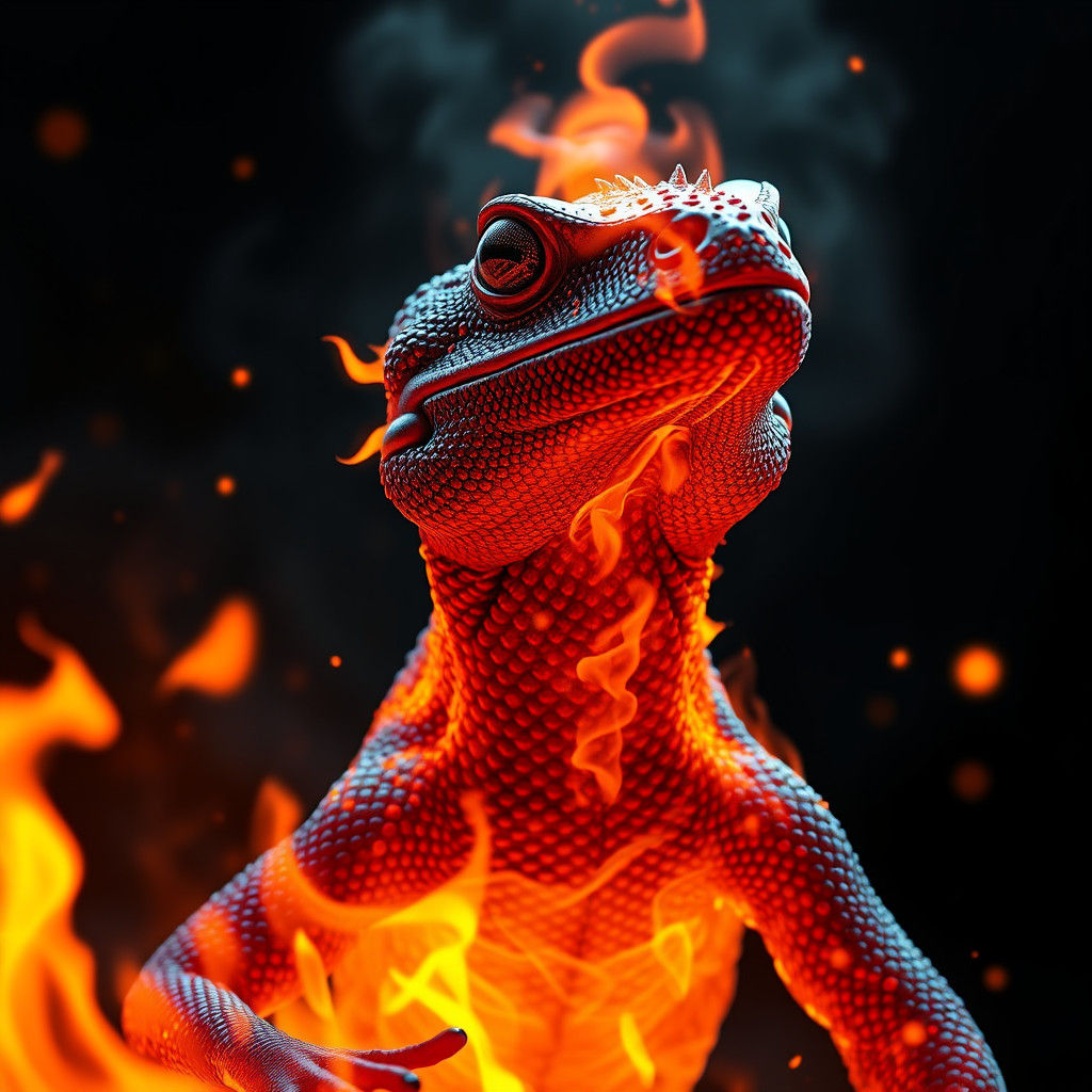 Fiery Salamander Portrait in Hyperrealistic Style