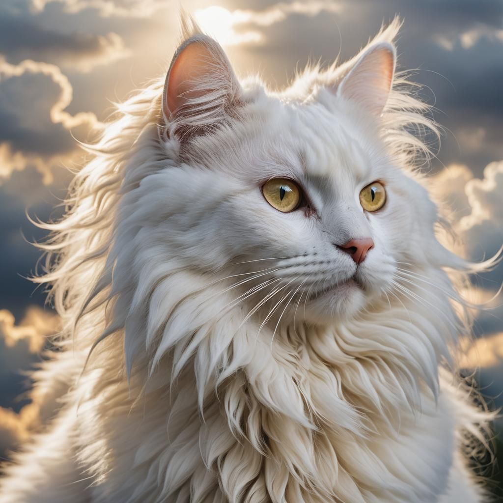 Divine White Cat in Heavenly Sunshine