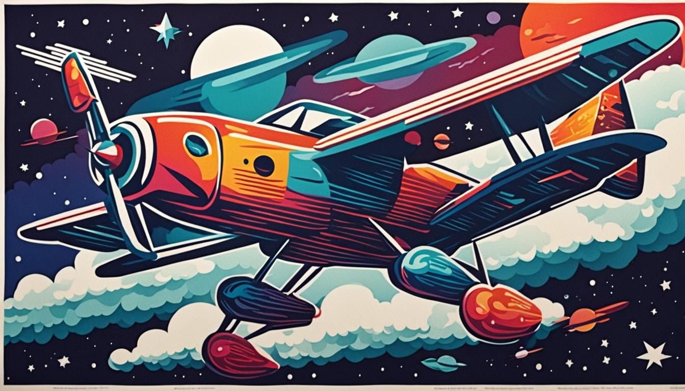 Colorful Space Plane in Papercut Style