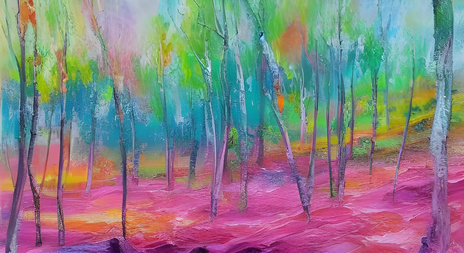 Pink-Orange-Green Landscape. airbrush art action painting im...