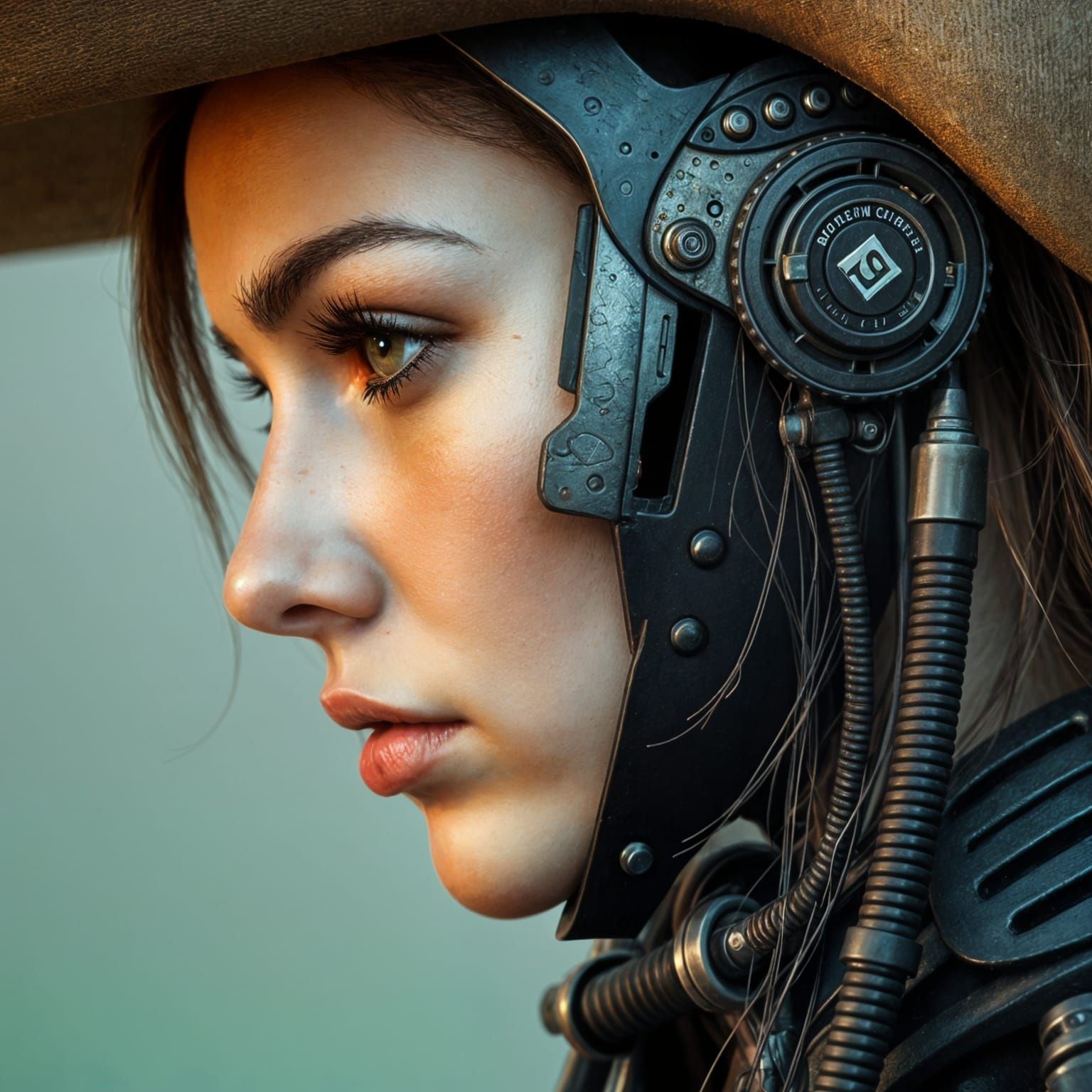 Cyborg Cowgirl Portrait in Dark Tones