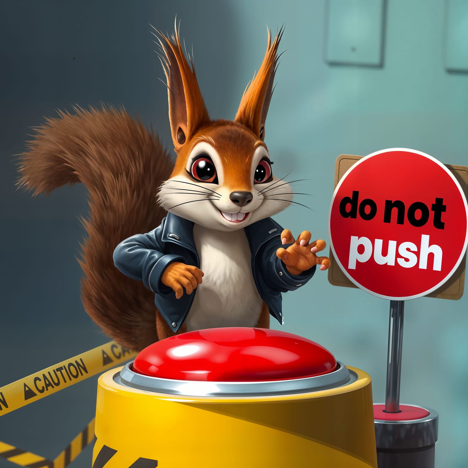Mischievous Squirrel About to Push Forbidden Button