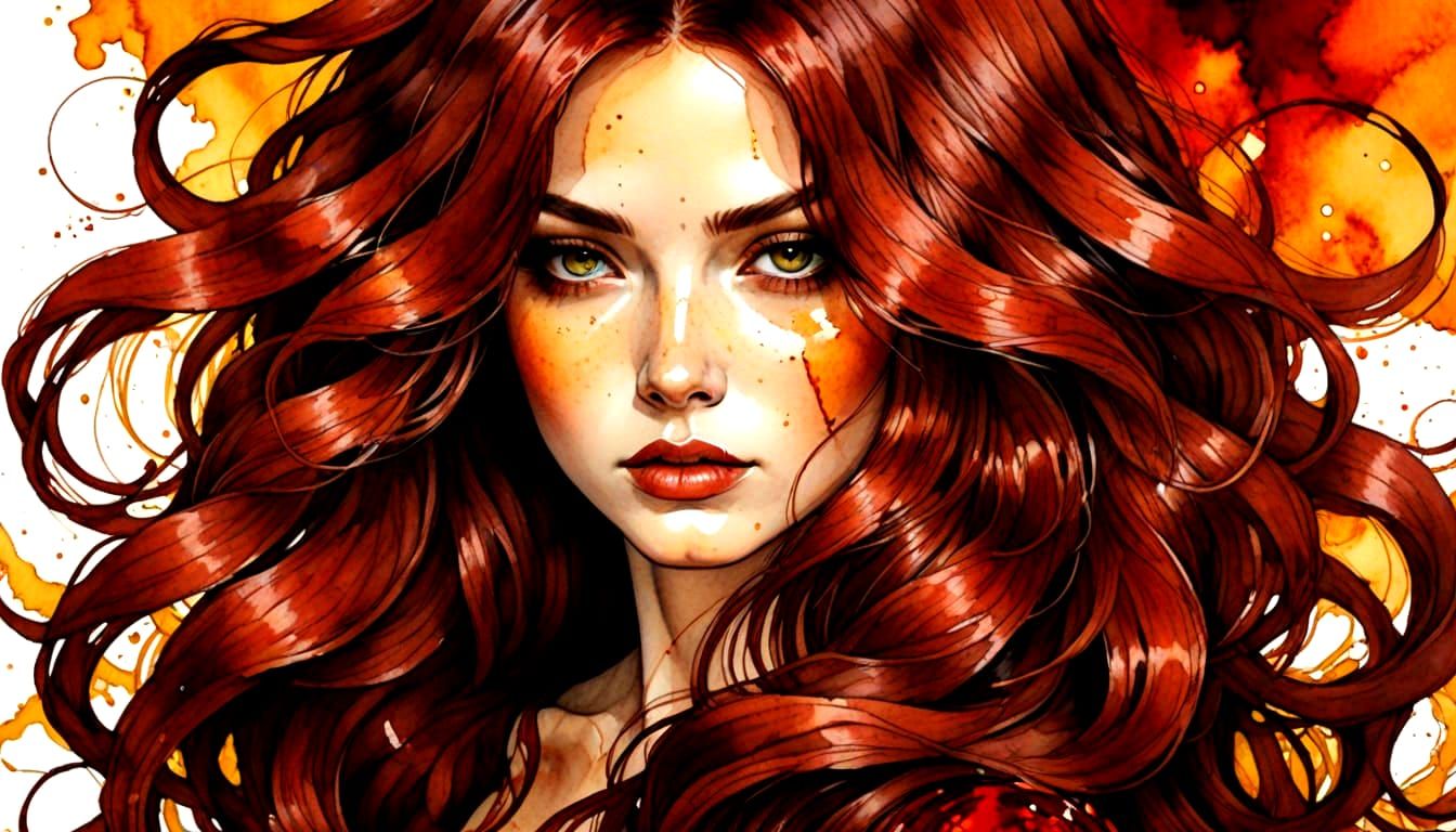 Golden Age Alcohol Ink Portrait of Voluptuous Woman