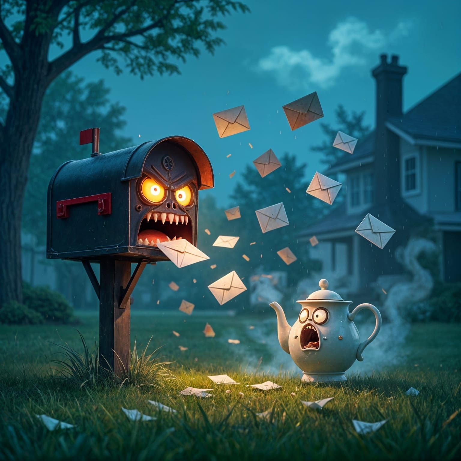 Terrified Teapot Screams as Evil Mailbox Attacks