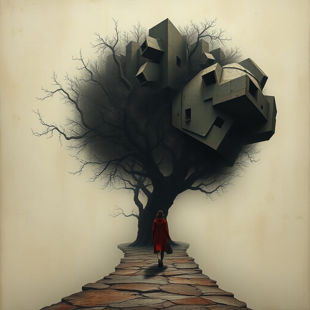 Surreal Fusion: Magritte Meets Beksinski in Dreamlike Painti...