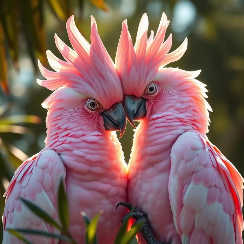 Pink Cockatoos in Affectionate Pose, Wildlife Photography