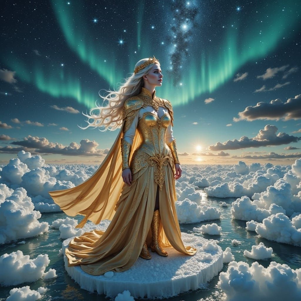 Golden Princess on Arctic Sea Ice in Celestial Splendor