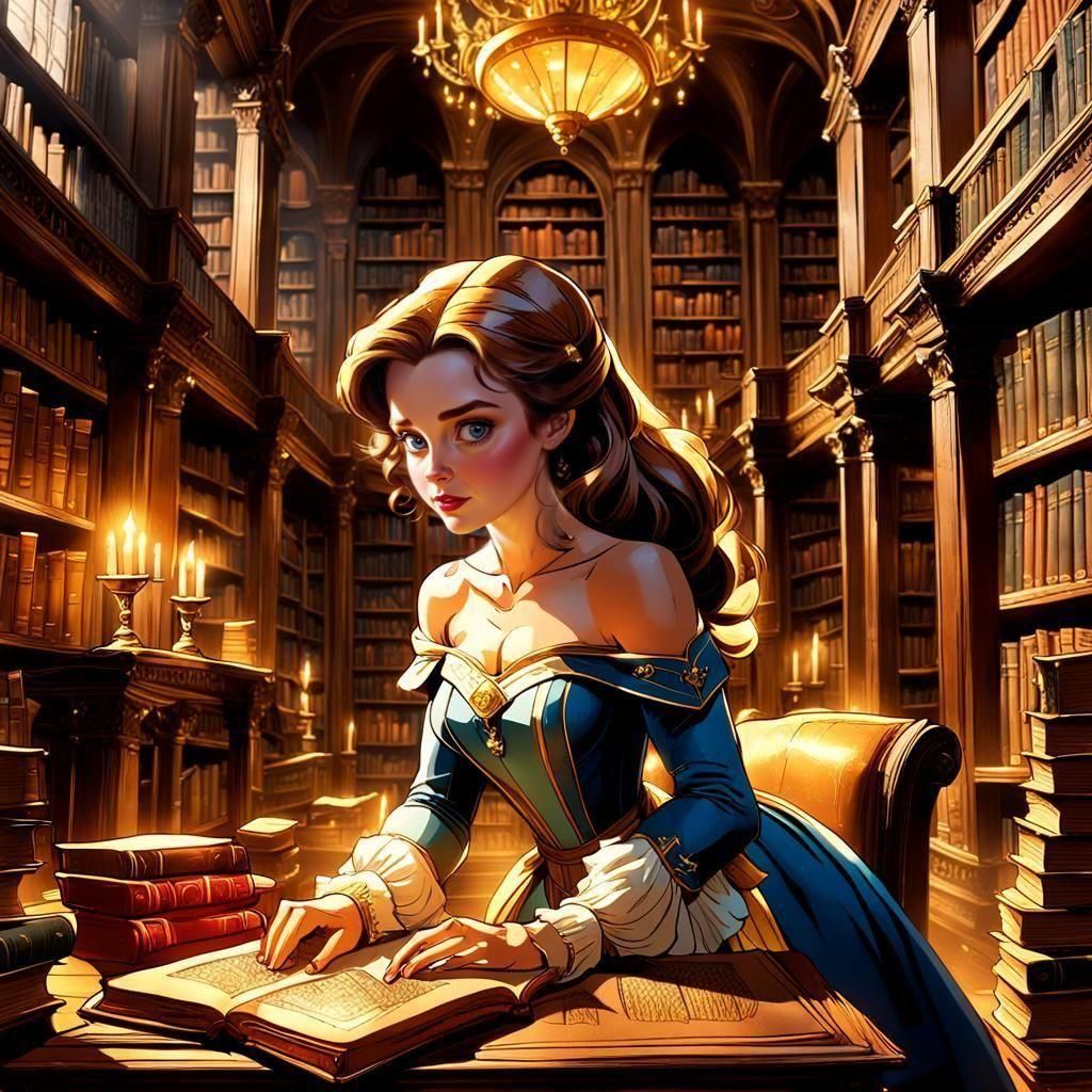 Belle in Library, Comic Book Style Art
