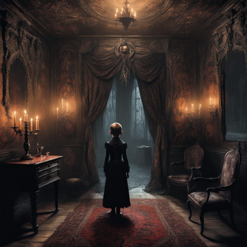 Small Vampire Child in Gothic Chamber