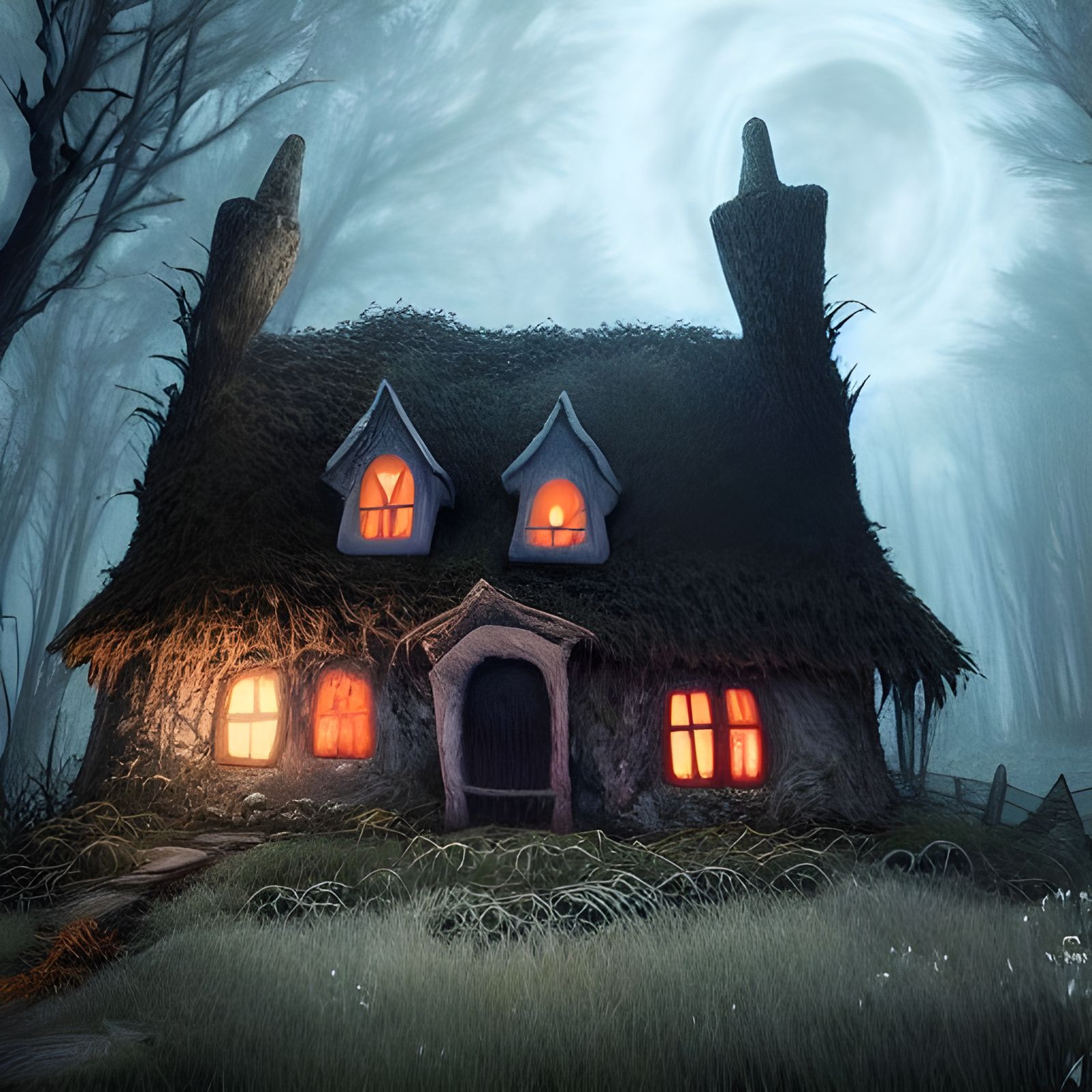 Halloween Witch Cottage with Fluffy Monsters