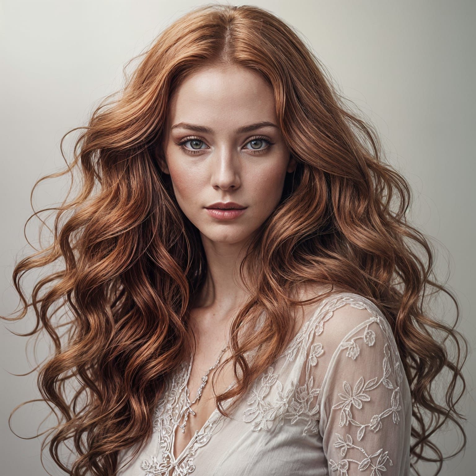 Beautiful Woman with Long Honey-Red Hair Portrait